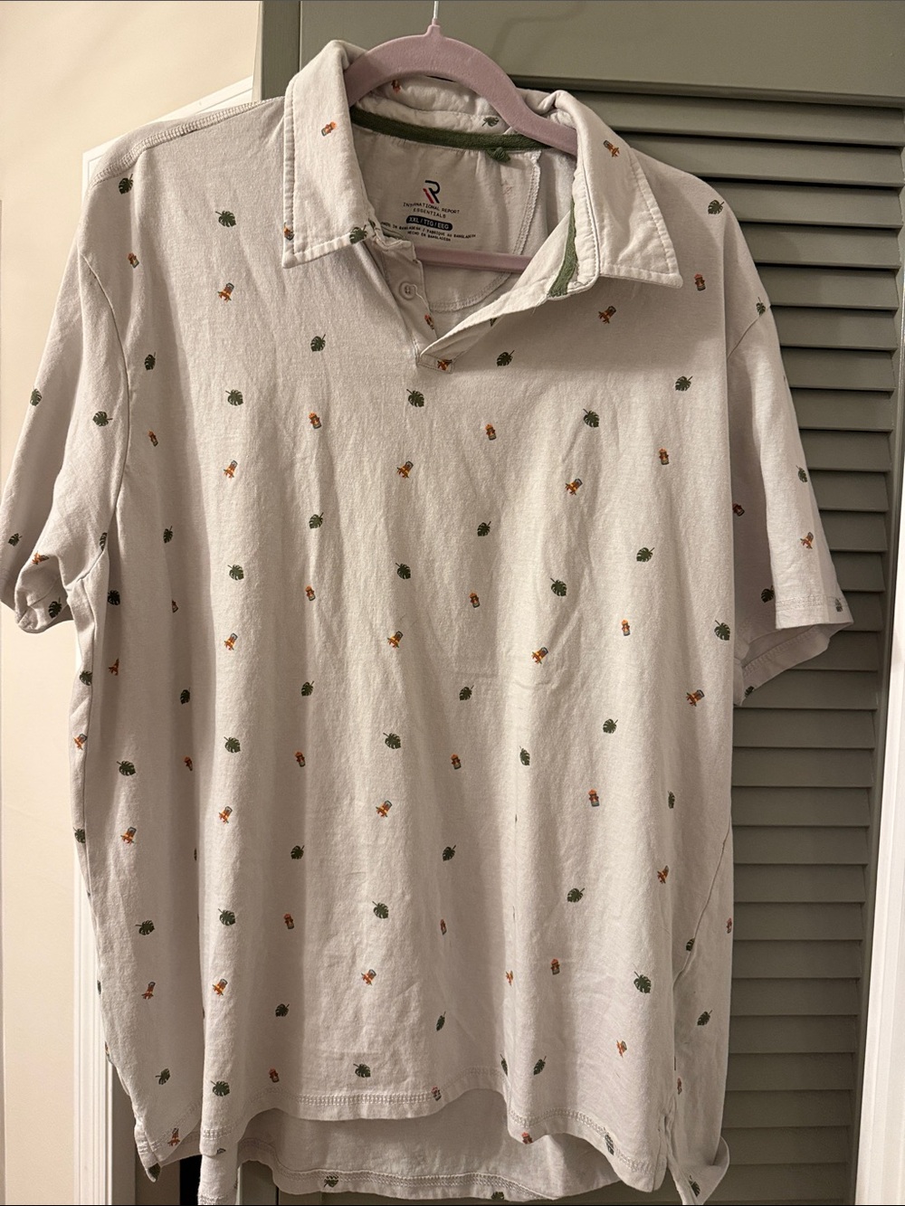 Relaxed Light Beige Polo with Green and Orange Micro Motifs